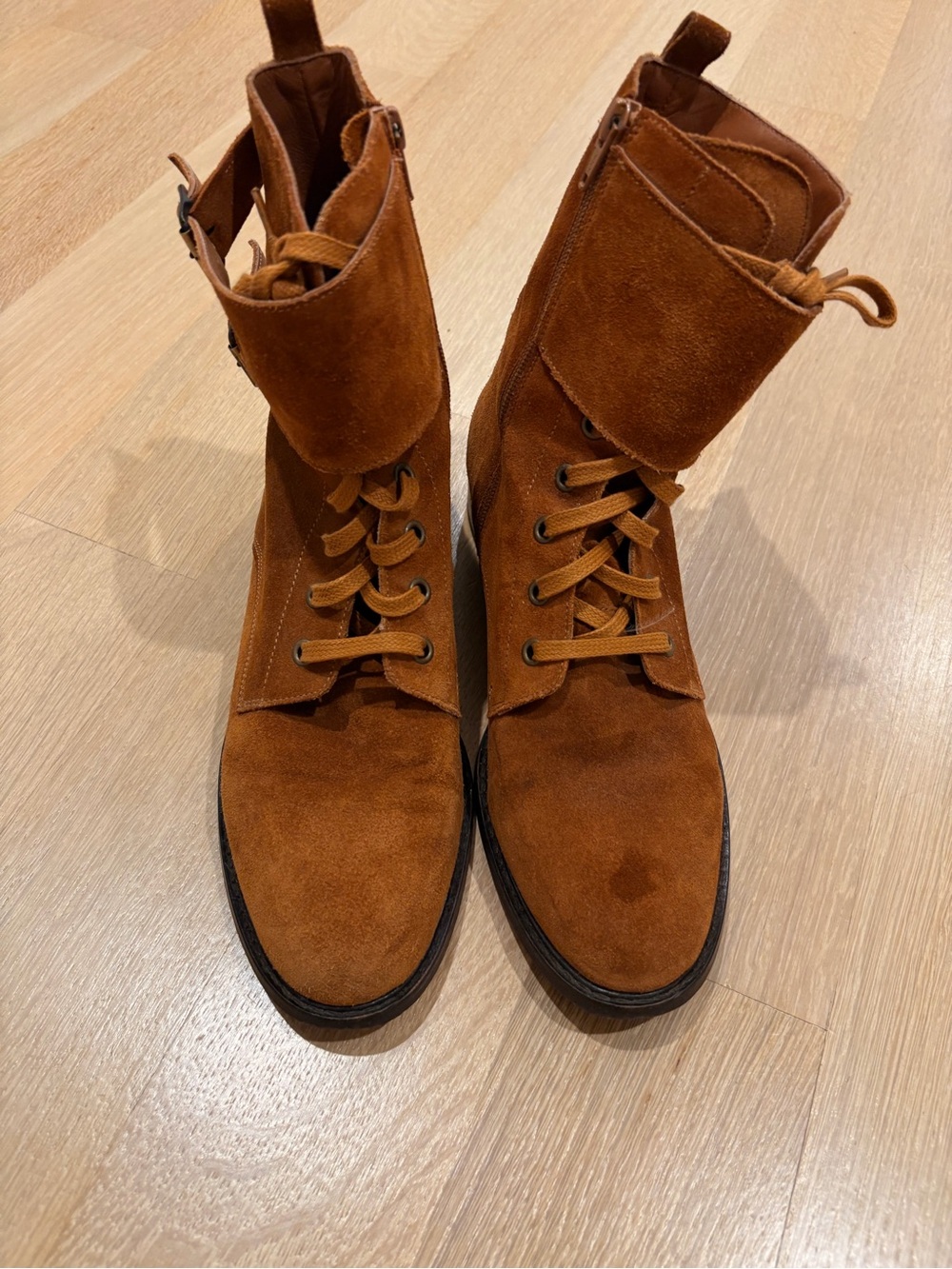 Women's Suede Lace-Up Ankle Booties in Cognac
